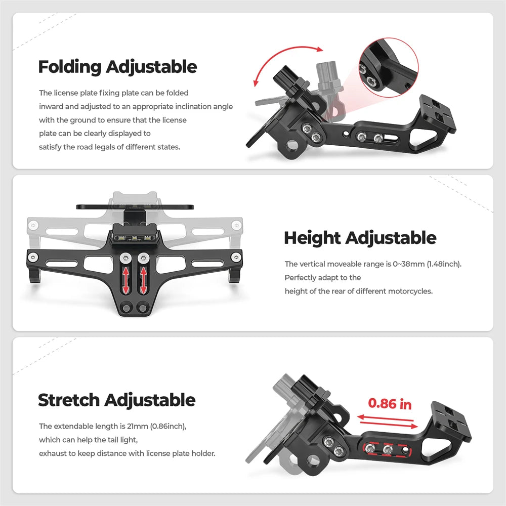 Universal Motorcycle License Plate Holder Frame Bracket LED Light for Yamaha MT07 MT09 FZ07 09 for BMW R1200GS F800GS for Honda